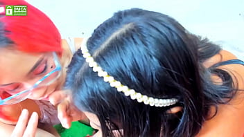 Two girls entertain themselves with this boy's cock pov blowjobs