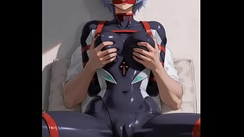 Rei ayanami in black suit in vulnerable position
