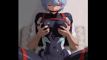 Rei ayanami in black suit in vulnerable position