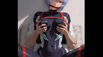 Rei ayanami in black suit in vulnerable position