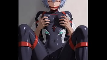 Rei ayanami in black suit in vulnerable position