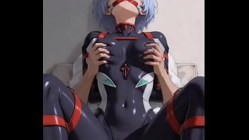 Rei ayanami in black suit in vulnerable position