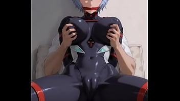 Rei ayanami in black suit in vulnerable position