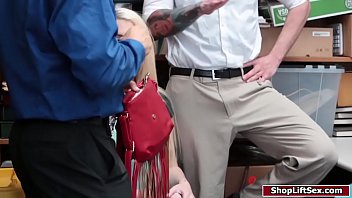 Blonde babe fucked in front of her stepdad for stealing merchandise