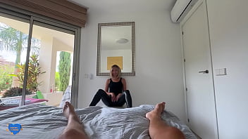 Milf masturbates in leather sucks and i fuck her