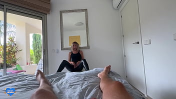 Milf masturbates in leather sucks and i fuck her