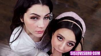 Step sisters clean my room then suck my cock