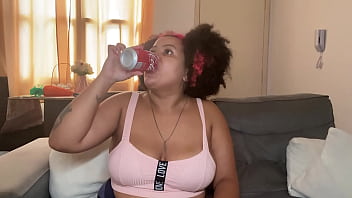 Chubby girl drinking & burping and farting
