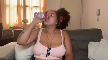 Chubby girl drinking & burping and farting
