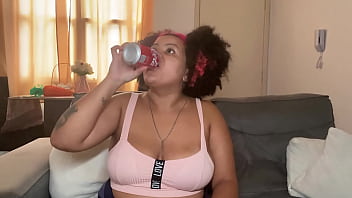 Chubby girl drinking & burping and farting
