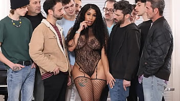 Wealthy black beauty having blowbang with a dozen of white hobos Wealthy black beauty having blowbang with a dozen of white hobos