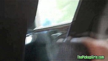 Two guys fuck brunette car