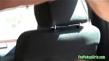 Two guys fuck brunette car