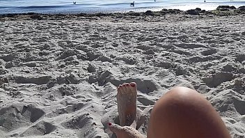 Relaxing on beach playing with boobs pussy