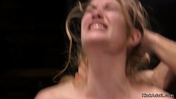 Two masters put in bondage hot brunette slave trainee and whip her pussy