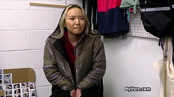 Petite asian thief milks officers dick