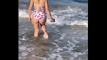 Big white booty teen beach