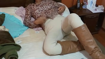 Stepmom comes home from work excited and starts touching herself asking me to fuck her