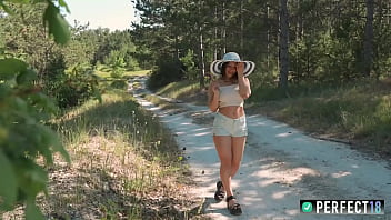 Busty forest nymph pleasures herself by the road natural curves view at perfect18