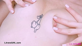 Aspiring brunette model naked close up