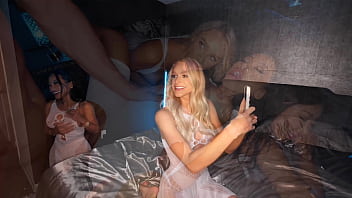 Big dick hunk milked by three vicious pornstars in an interracial orgy