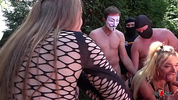 Outdoor creampie gangbang cum swap swallow orgy