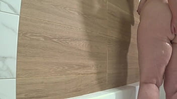 Bathroom camera watches as mature wife with plump figure takes a shower pawg