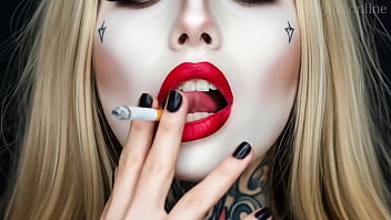 Smoke fetish smoking girl red lipstick ai movie