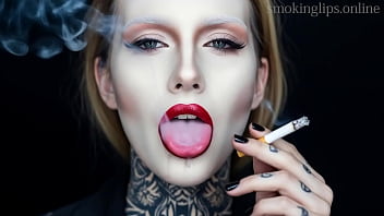 Smoke fetish smoking girl red lipstick ai movie