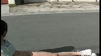 Brunette flashing outdoor