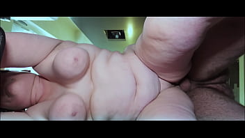 Big boobed chubby wife let fat man cum insdie her fertile pussy side view
