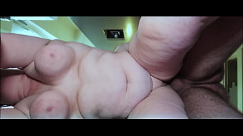 Big boobed chubby wife let fat man cum insdie her fertile pussy side view