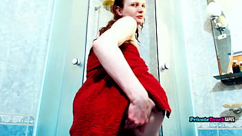 Sexy slavic blonde stepsister masturbates her pussy while taking a shower