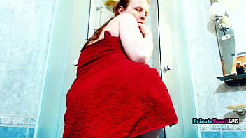 Sexy slavic blonde stepsister masturbates her pussy while taking a shower