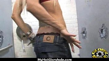 Babe sucks and fucks black cock at gloryhole 1