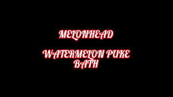 Melonhead puking watermelon and taking a shower with it