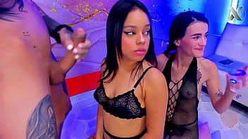 Horny friends give blowjobs to this guy with a long cock