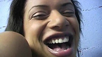 Ebony hottie milking cocks in the gloryhole 29