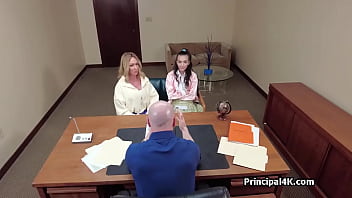 Head teacher dives deep in a mature teen duo at his office Head teacher dives deep in a mature teen duo at his office
