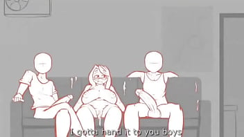 Cartoon milf cheat her bf with two friends