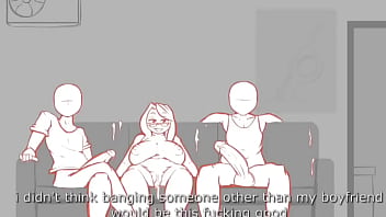 Cartoon milf cheat her bf with two friends