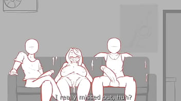 Cartoon milf cheat her bf with two friends