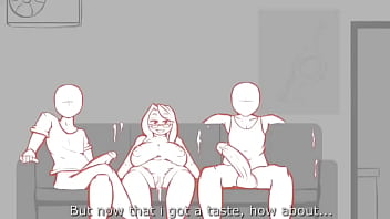 Cartoon milf cheat her bf with two friends