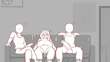 Cartoon milf cheat her bf with two friends