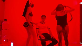 A scruffy man invites us to an exclusive catwalk to perform a sexy dance in erotic lingerie