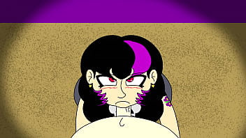 Gothic gal gives head to lucky nerd