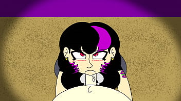 Gothic gal gives head to lucky nerd