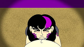 Gothic gal gives head to lucky nerd