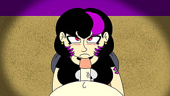 Gothic gal gives head to lucky nerd