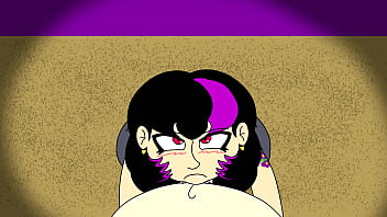 Gothic gal gives head to lucky nerd